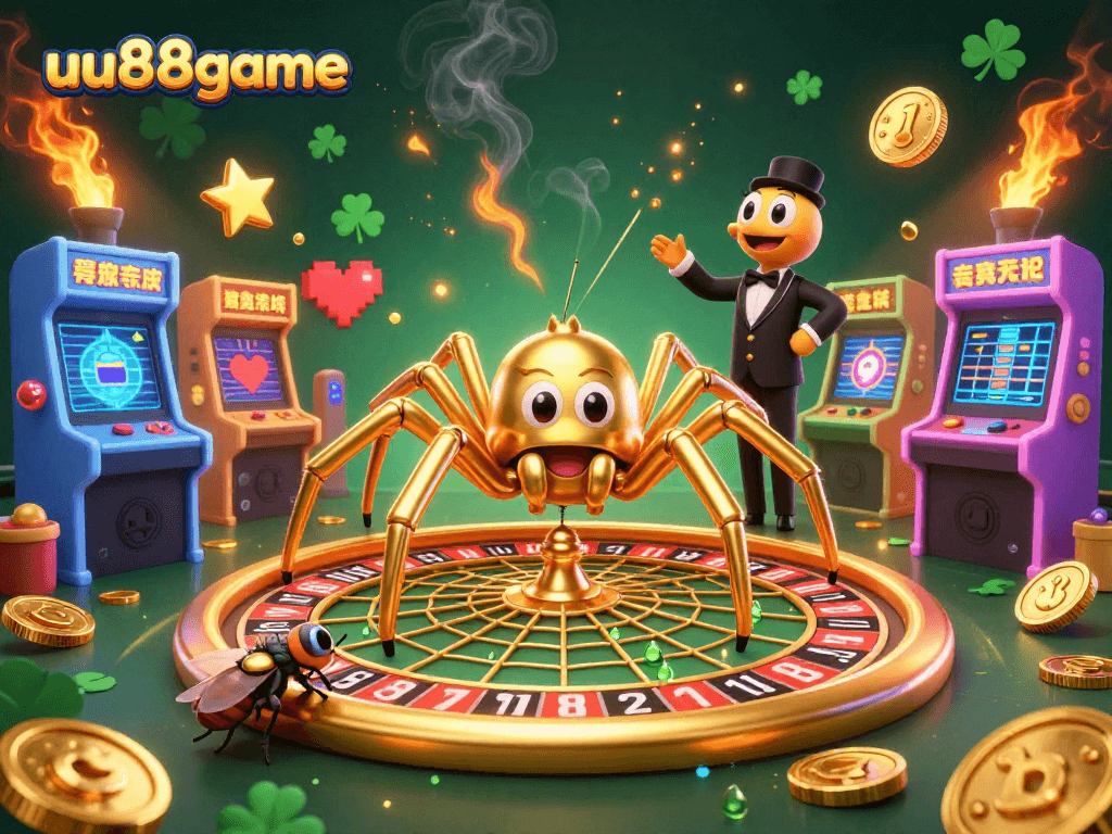 Experience the thrill of uu88game with golden spider and centipede croupier at an exciting roulette wheel.
