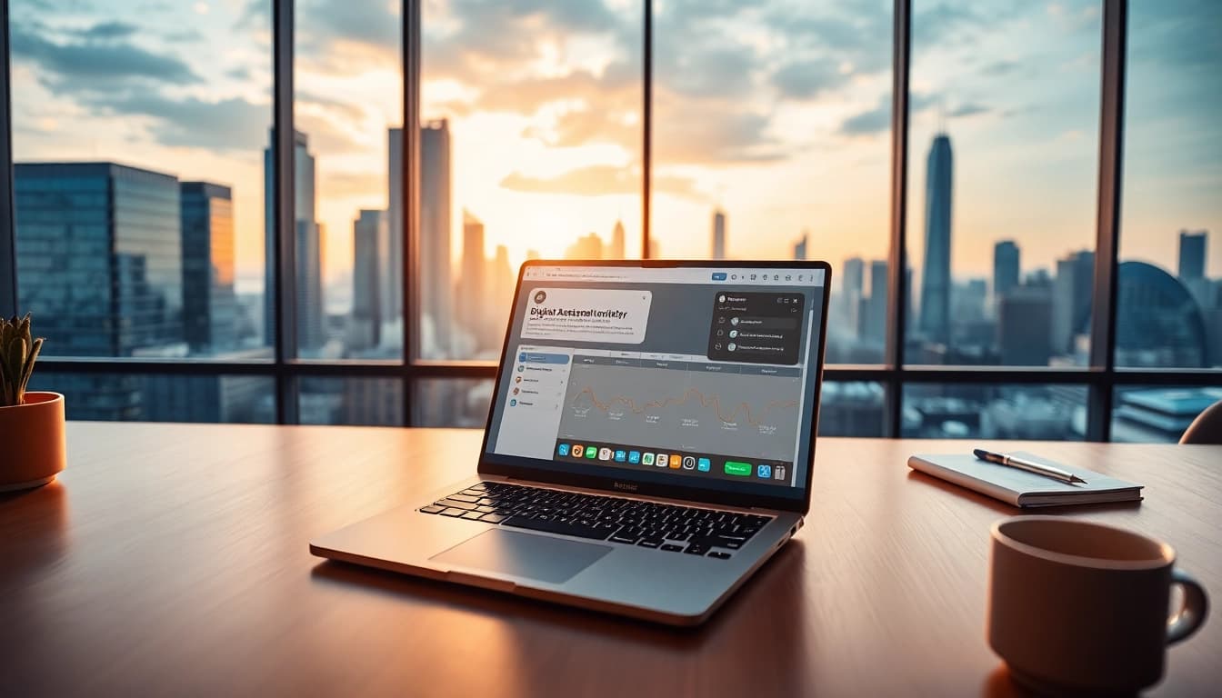 Review of Fyxer AI alternative showcasing a productive workspace with a digital assistant.
