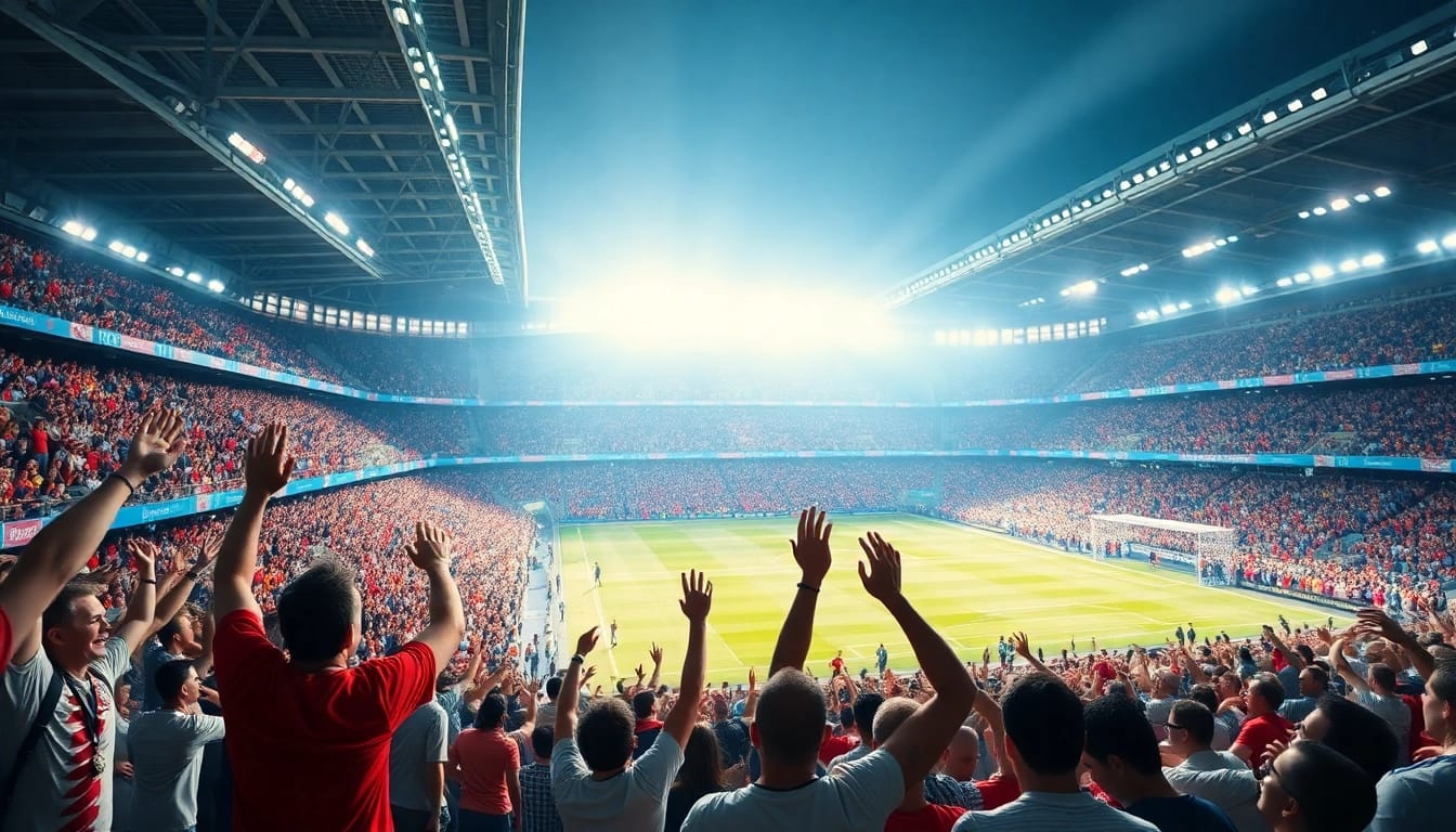 Jadwal piala dunia dengan suasana stadion penuh penonton yang meriah.