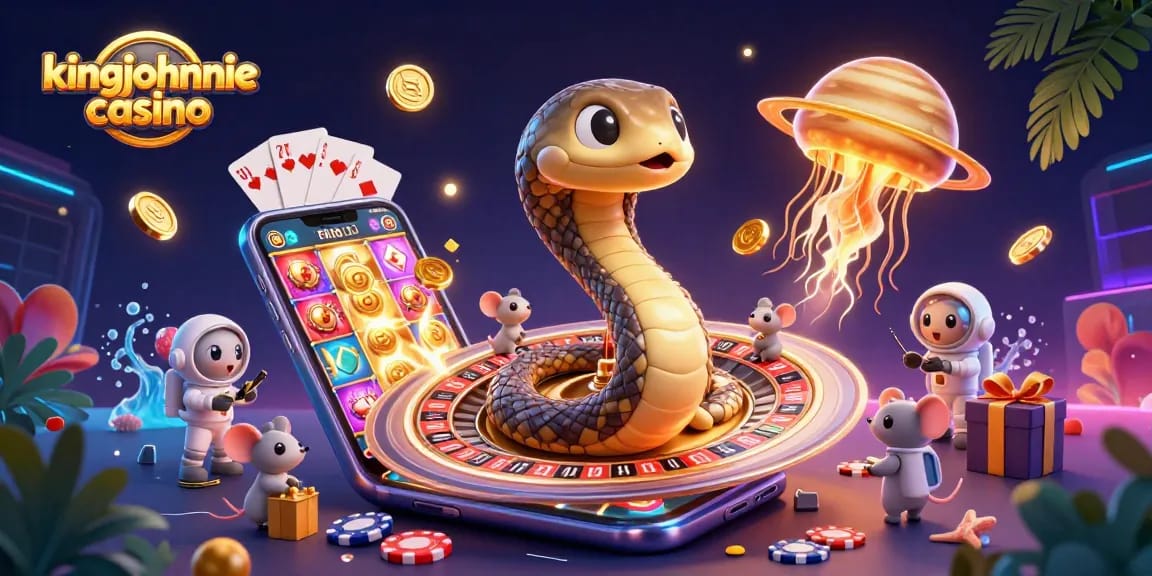 Experience thrilling gaming action at kingjohnnie casino with vibrant cosmic characters and dynamic slot visuals