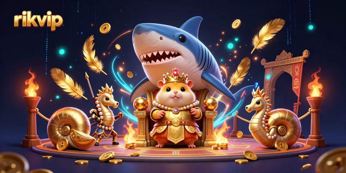 Experience thrilling wins at rikvip with a fierce hamster king in an epic gambling scene.