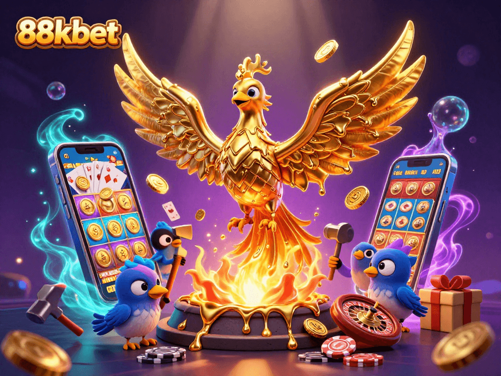 Experience the thrill of winning with 88kbet's vibrant 3D casino illustration, featuring a stunning phoenix!