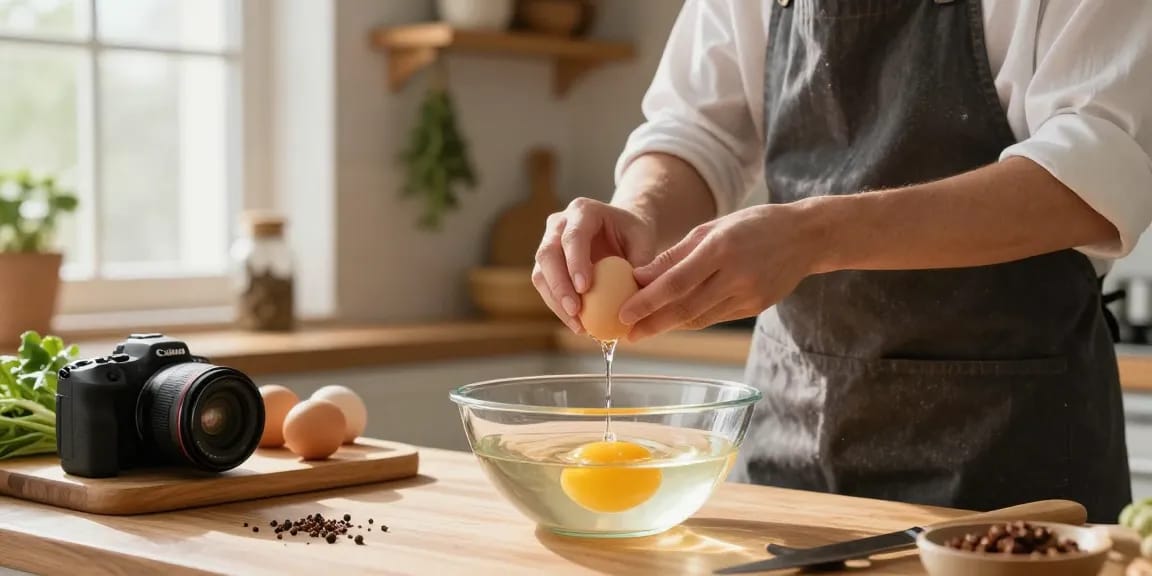 Menampilkan proses Egg Float Test untuk menguji kesegaran telur dari https://www.eggfloattest.com/contact di dapur yang hangat.