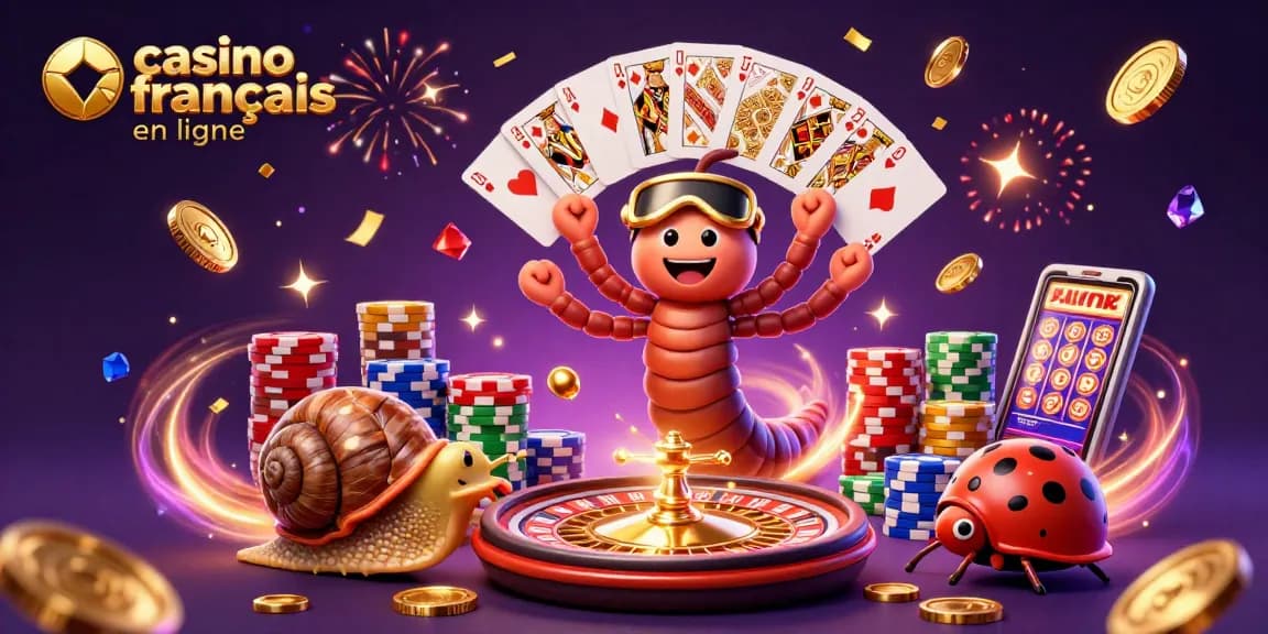 Descentes de pièces d'or et gemmes au casino français en ligne avec un croupier ludique.