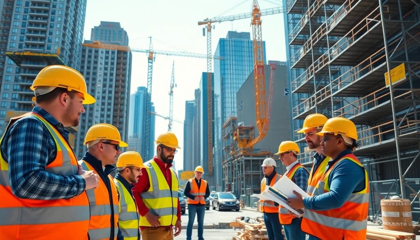 Engaged workers on-site representing a New York City Commercial General Contractor in action