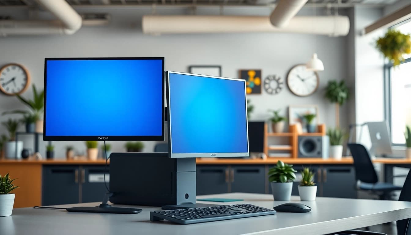 Προβλέπεται ένα ανακαινισμένο pc σε επαγγελματικό γραφείο με μοντέρνο σχεδιασμό.