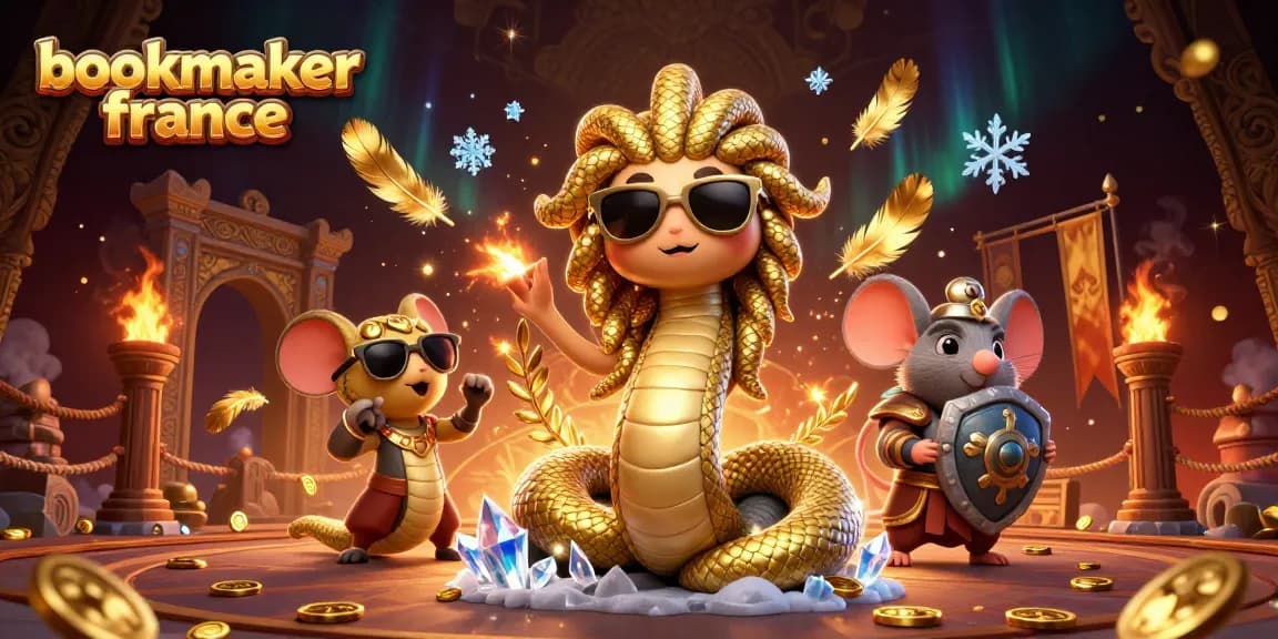 Pariez sur bookmaker france avec des personnages de la mythologie grecque dans une illustration dynamique et colorée.