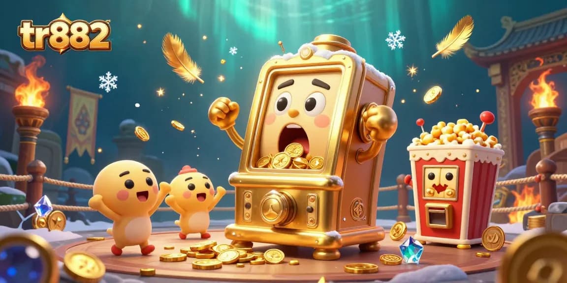 Watch tr882's golden slot machine surprises as coins overflow during a lively jackpot event.
