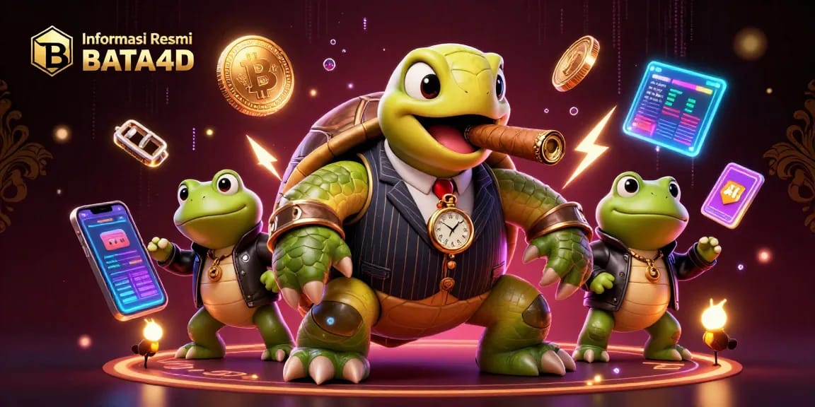 Engage with Informasi Resmi BATA4D through a vibrant 3D illustration featuring a mobster turtle and crypto elements.