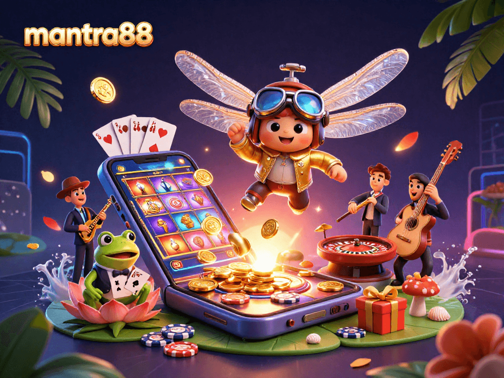 Experience a vibrant mantra88 casino scene with engaging characters and dynamic gaming elements.