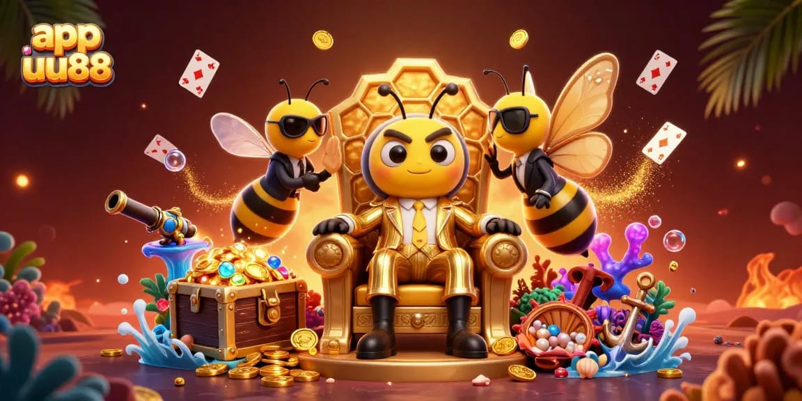 Join the adventure with app uu88, where the 3D cartoon bumblebee mob boss hosts thrilling casino games.
