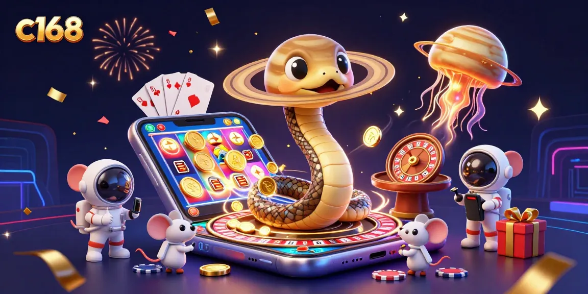 Experience thrilling gaming at c168 as astronaut mice bet on a cosmic roulette wheel amidst festive energy.