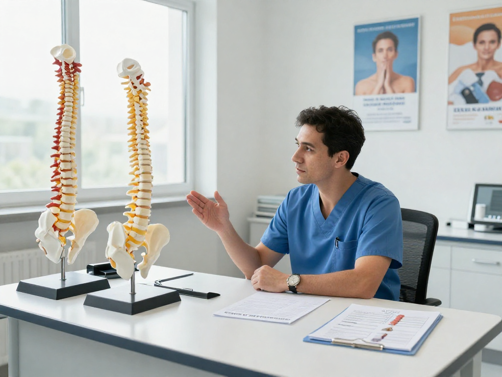 Patient discussing Dar kanal ameliyatı options with a surgeon in a modern medical office.