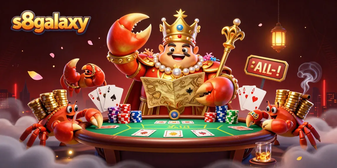 Experience the excitement of s8galaxy with the majestic crab emperor ruling a vibrant casino scene.