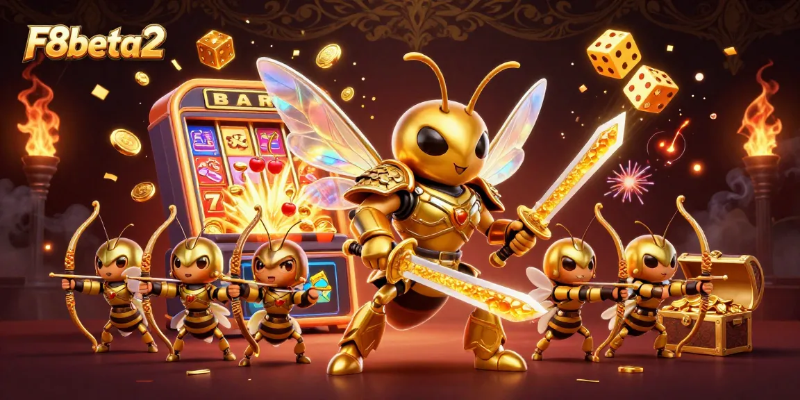Experience epic gameplay with F8beta2’s dynamic casino scene featuring a golden hornet and jackpot elements.
