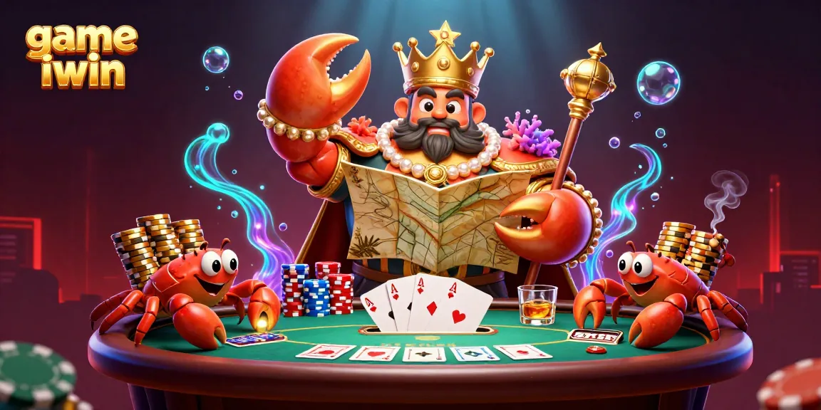 Experience the excitement with game iwin, featuring a golden crab emperor in a vibrant casino scene.