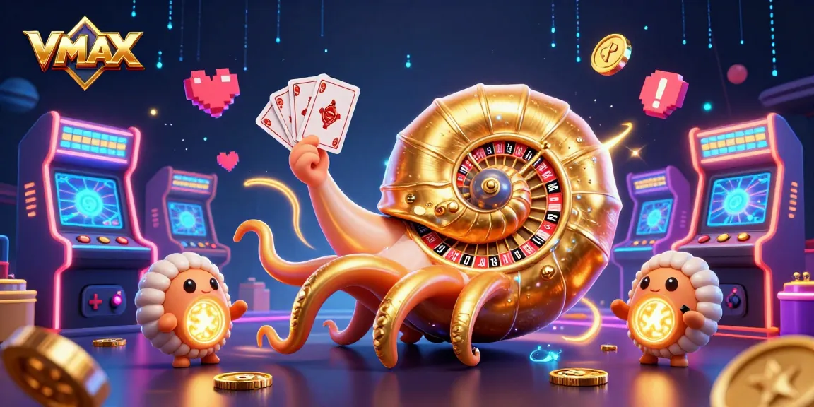 VMAX reveals giant nautilus and glowing ammonites in a vibrant casino scene.