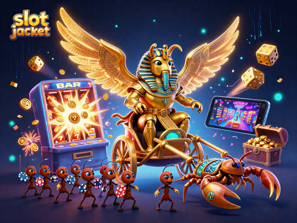 Spin the slot jackpot with vibrant golden scorpions and a pharaoh in thrilling casino action.