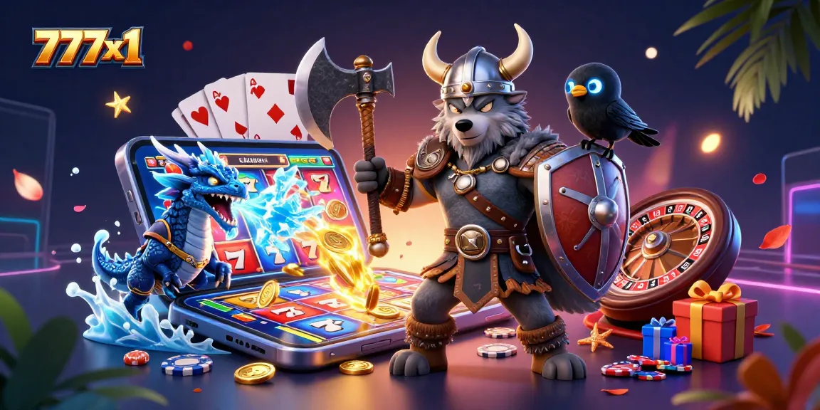Experience thrilling games at 777x1 with dynamic 3D characters enjoying slots and excitement.