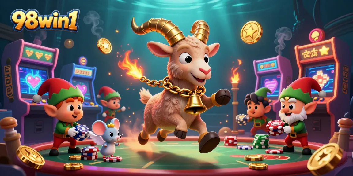 Experience thrilling gameplay at 98win1 with a lively casino scene featuring dynamic characters and game elements.