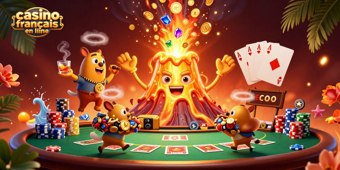 Jouez au casino francais en ligne avec un volcan doré éruptant de trésors.