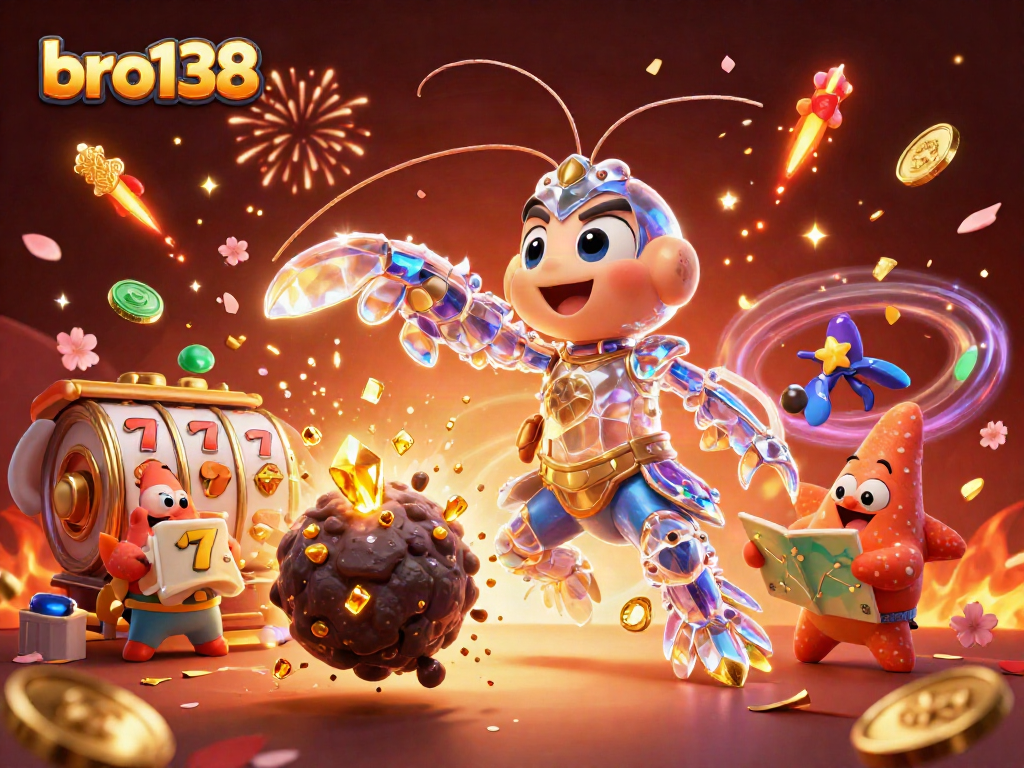 Join the excitement of bro138 with a dynamic scene of a galactic samurai, slot reels, and vivid fireworks.