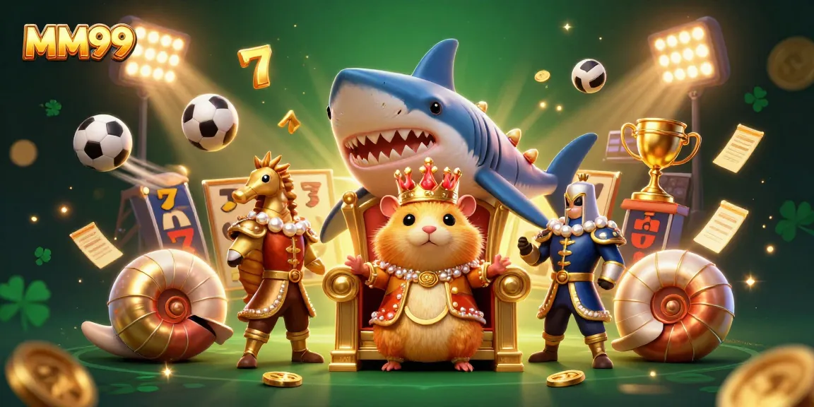 Experience MM99's thrilling gaming with the golden hamster king and dynamic slot reels in action.
