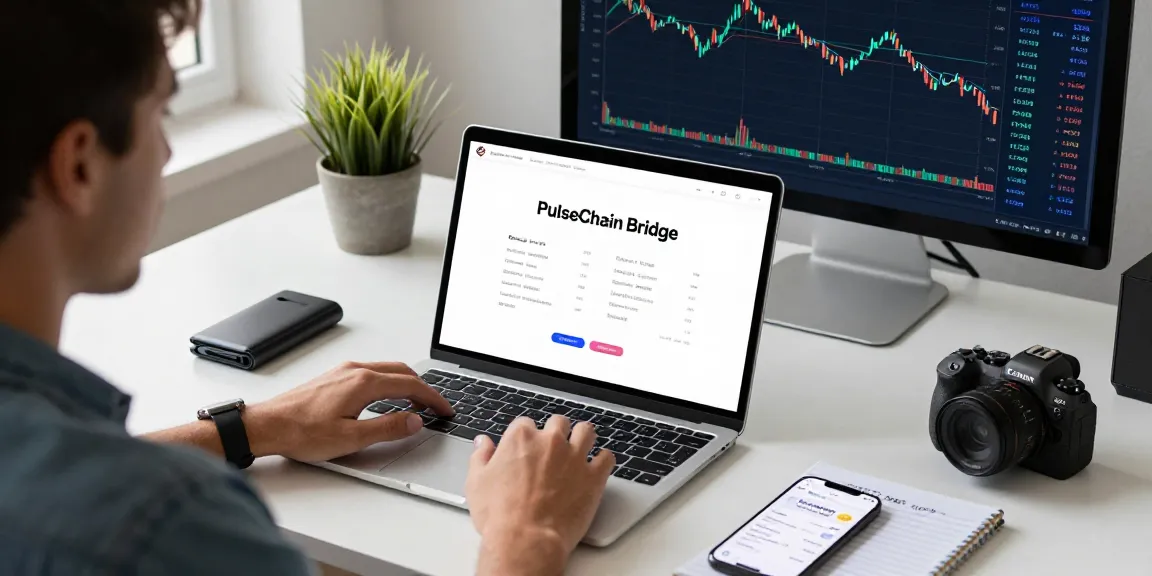 Effortlessly using the PulseChain Bridge for ETH and PLS transactions on a modern laptop, showcasing live crypto trends.