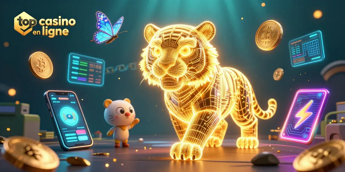 Vivez l'expérience du top casino en ligne avec un tigre lumineux et des pièces de crypto.