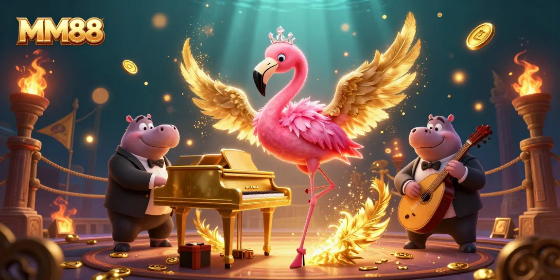 Experience MM88 excitement with a casual casino party featuring a flamingo pianist and hippo bassist.