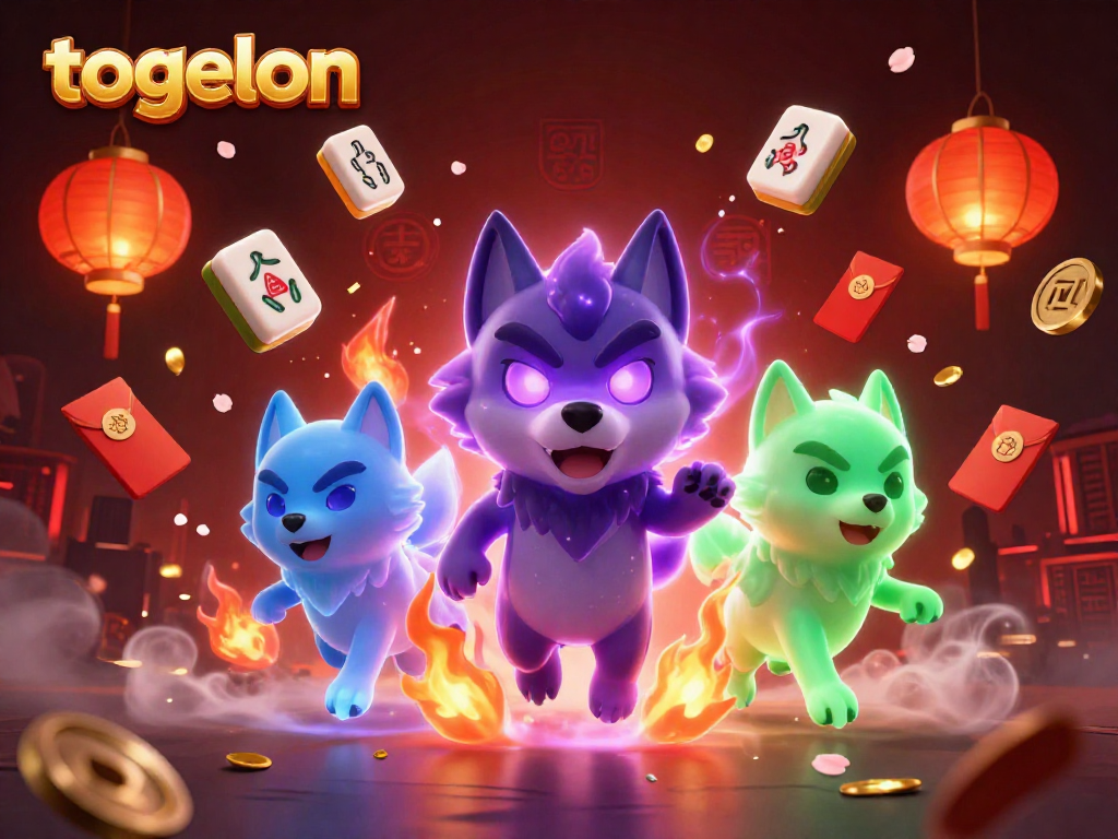 Join the togelon game with our 3D wolves leading the way through floating mahjong tiles and festive symbols.