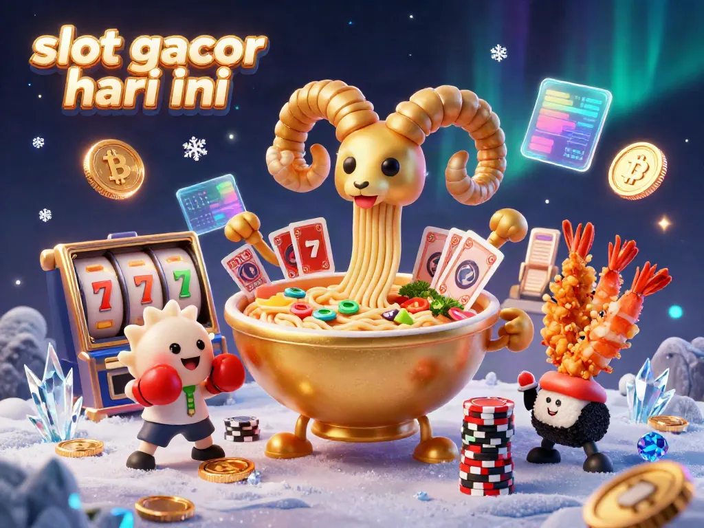 Engage with slot gacor hari ini in this vibrant scene of a 3D ramen dealer amidst casino excitement.