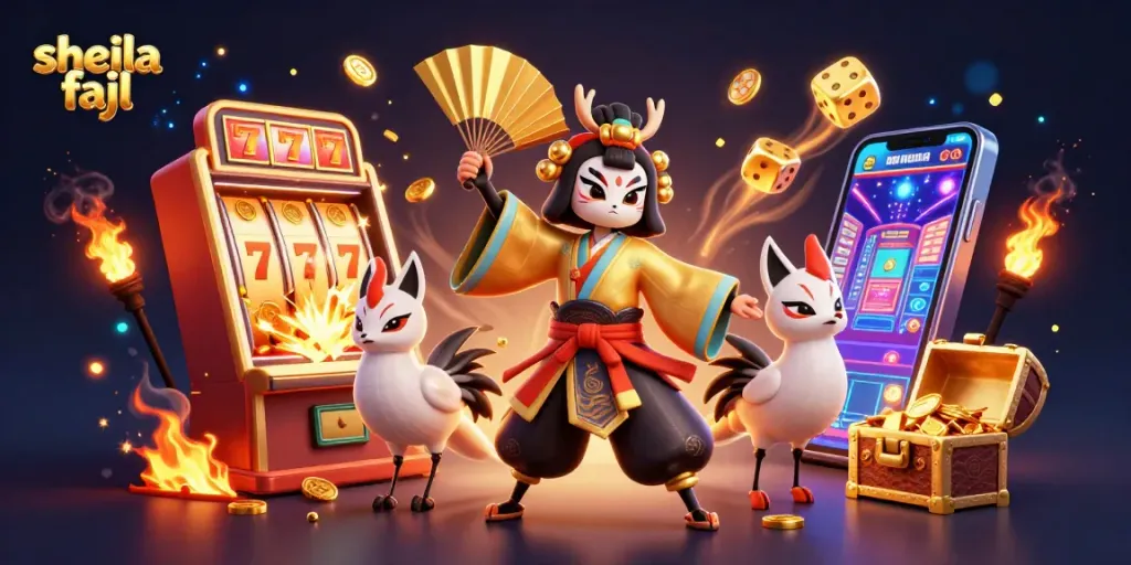 Experience Sheila Fajl's exquisite jewelry in an exciting casino-themed illustration with dynamic slot elements.