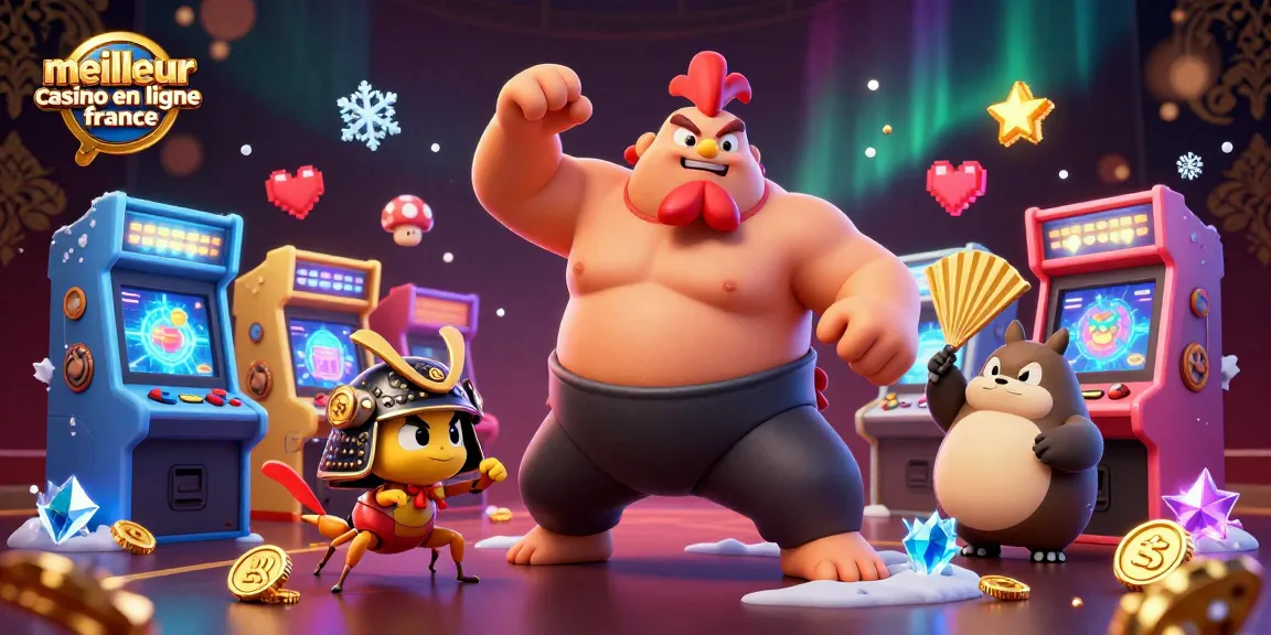 Visuel animé illustrant le meilleur casino en ligne France avec des personnages de jeu et des éléments dynamiques.