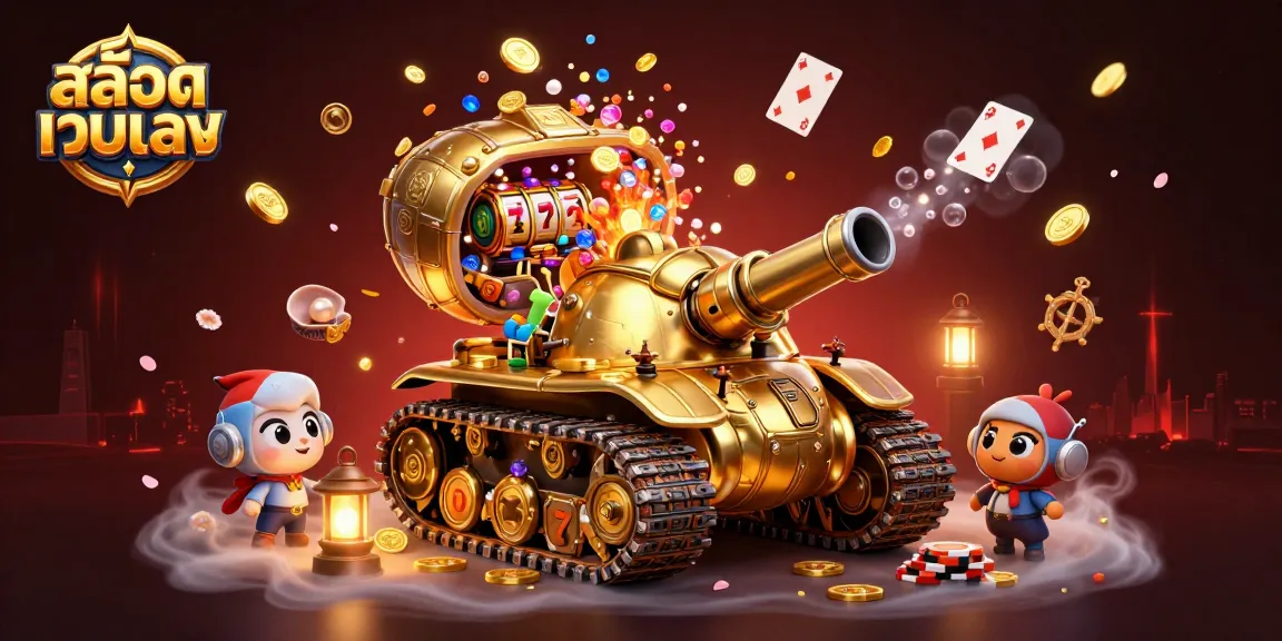 Spin the reels of สล็อตเว็บตรง with a golden beetle tank casino illustration full of vibrant energy.