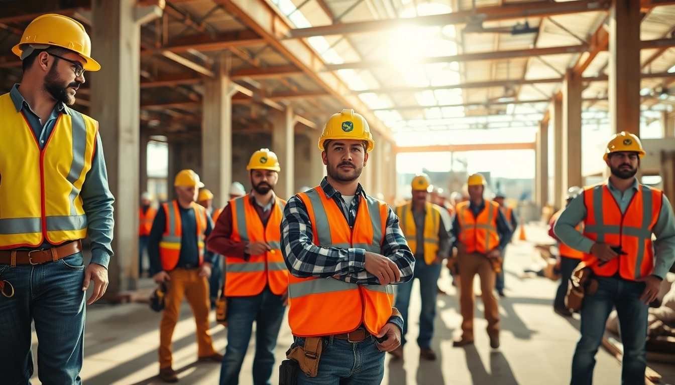 Join the construction trade association south texas, networking with tradespeople at a vibrant job site.