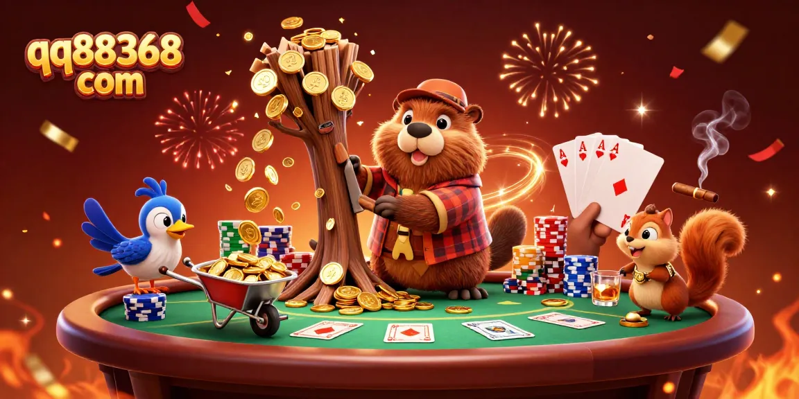 Join the excitement at qq88368 com with this engaging casino scene showcasing colorful poker elements and animated characters.