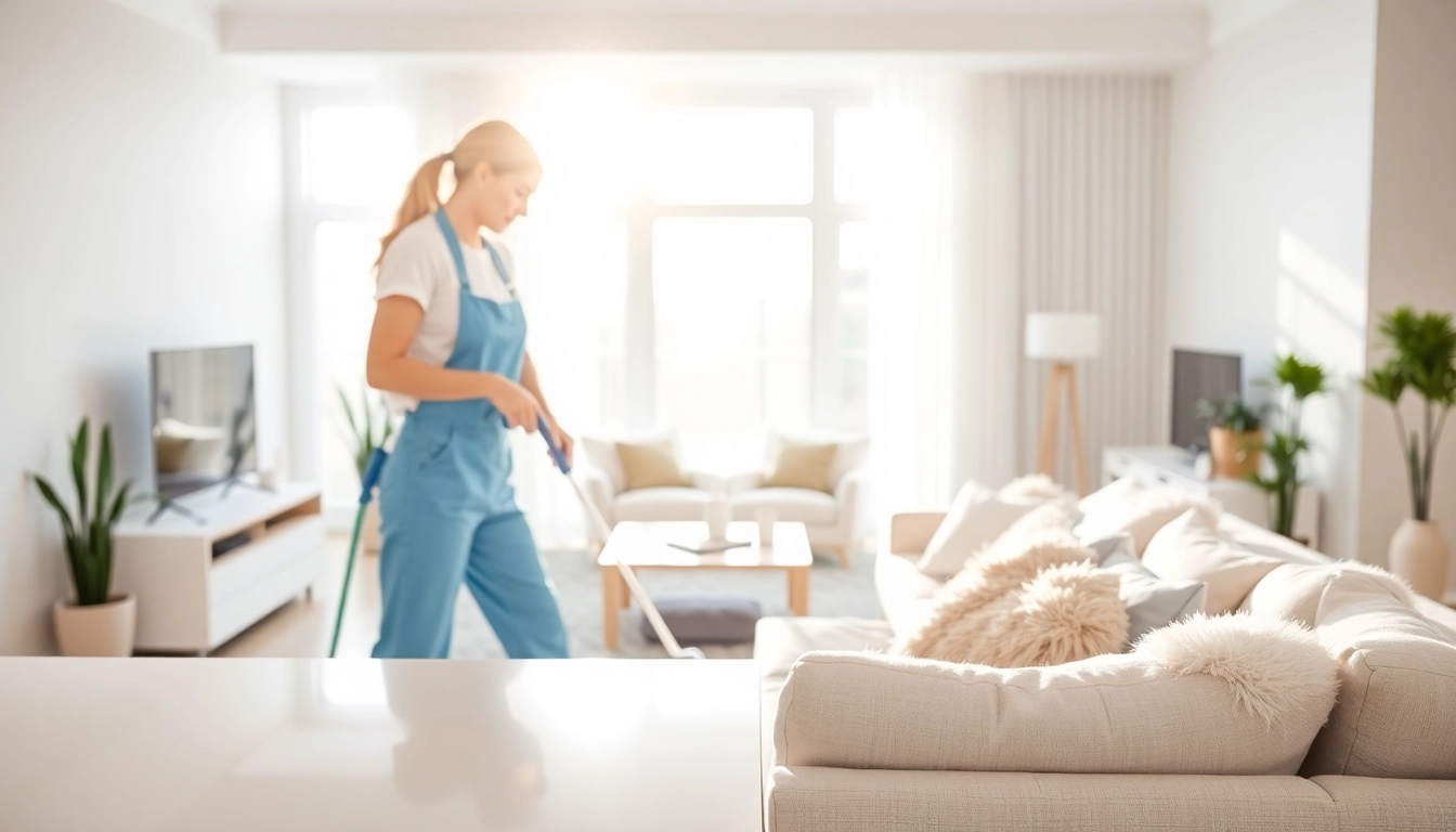 Bond cleaning service in action, showcasing a cleaner using eco-friendly products.