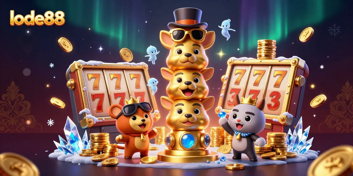 Spin the reels at lode88 with an enticing 3D casino illustration featuring vibrant golden elements.