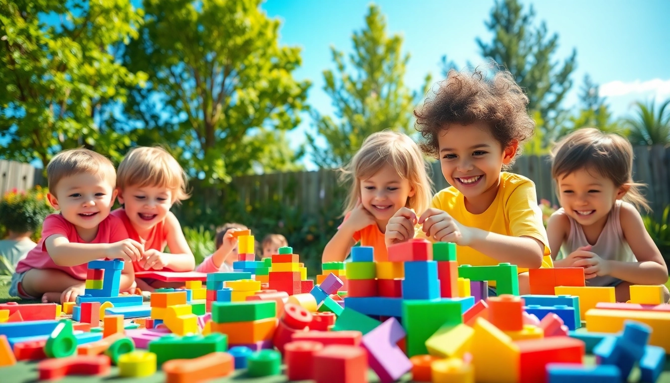 Visit the website for kids joyfully using screen-free toys in a colorful outdoor play setting.