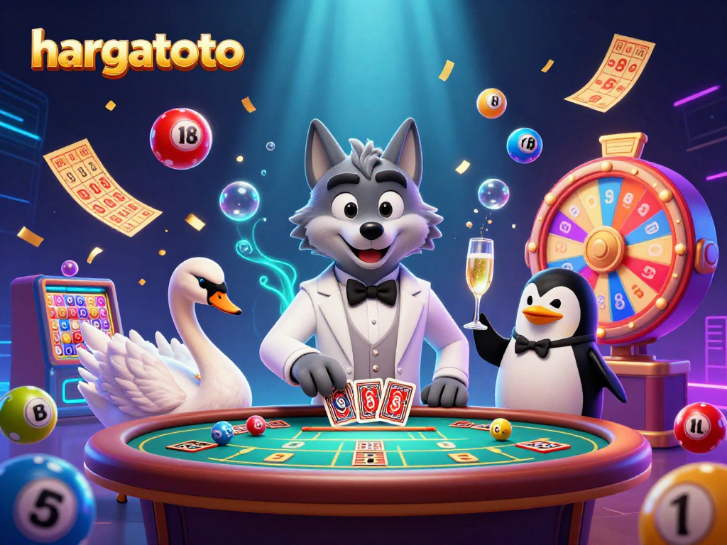 Experience exhilarating fun with hargatoto's vibrant casino artwork featuring dynamic lottery elements.