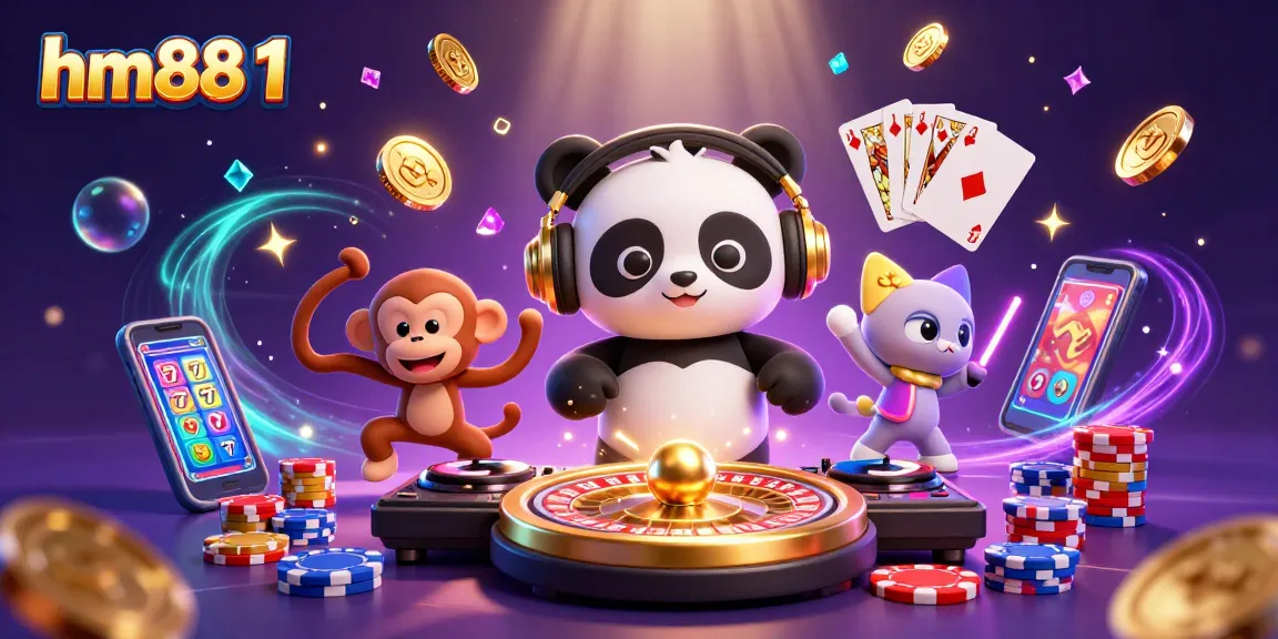 Spin to win with hm88 1 in a vibrant casino party scene featuring animated characters and rich gaming elements.