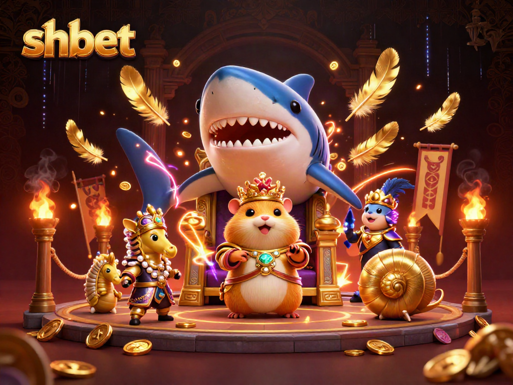 Experience the thrilling world of shbet with a golden hamster king in a vibrant casino scene.