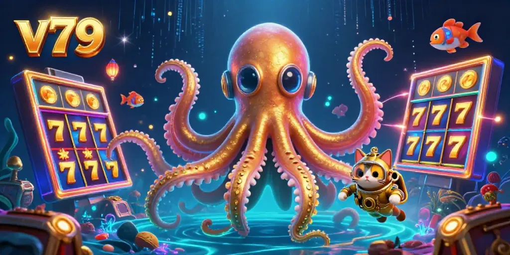 Engage in thrilling gameplay at v79, where a kraken and diving cat symbolize exciting jackpots.
