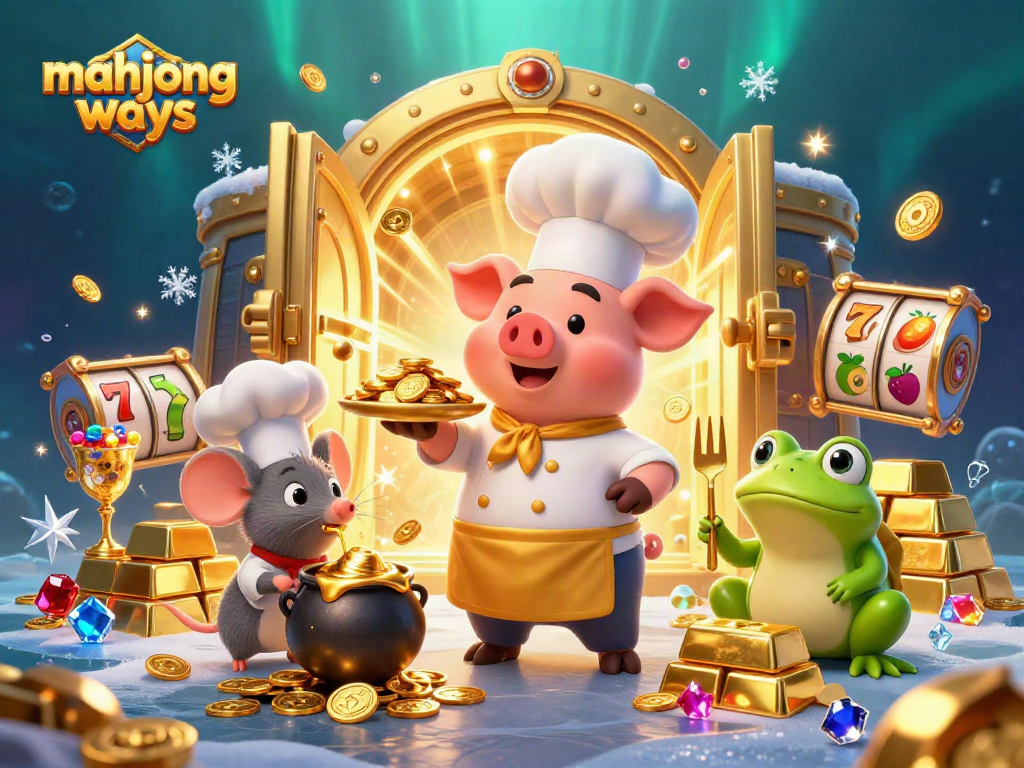 Engage with mahjong ways through a vibrant, interactive casino scene featuring characters and treasures.