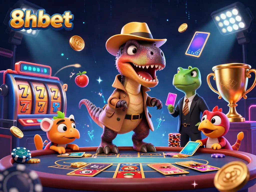 Experience exciting blackjack action with 8xbet's unique dinosaur characters in a dynamic casino setting.