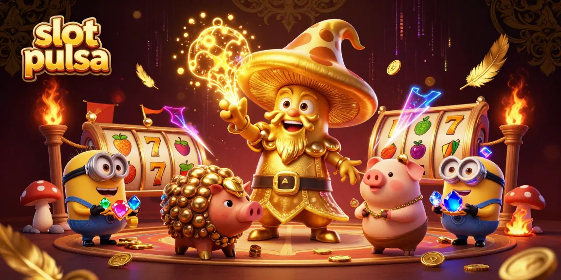 Permainan slot pulsa menarik dengan penyihir dan babi menghiasi momen keberuntungan.