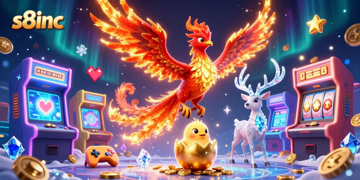 Engage with exciting gaming experiences at s8inc, where a phoenix soars amid vibrant casino themes.