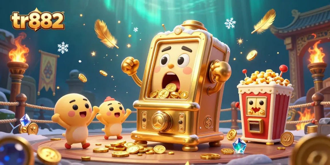 Watch tr882's golden slot machine surprises as coins overflow during a lively jackpot event.