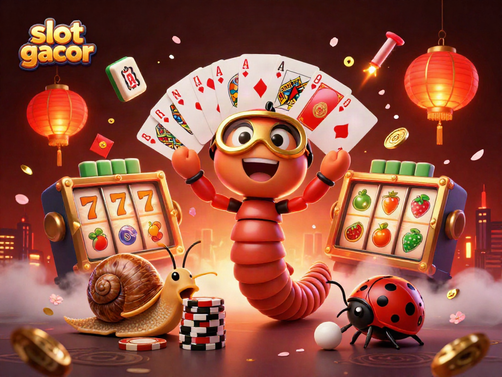 Slot gacor menampilkan dealer kartun, chip besar, dan elemen permainan yang kaya.